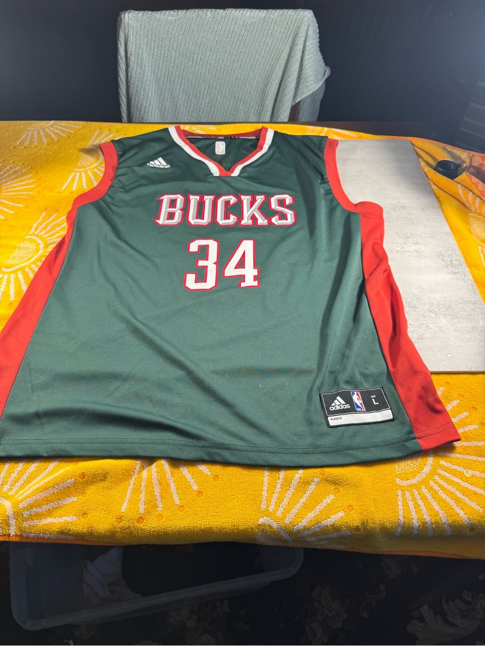 adidas Green and Red Milwaukee Bucks #34 Basketball Jersey